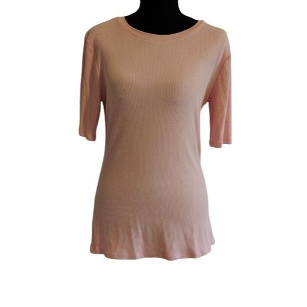 Nine West Soft Spun Light Pink Fine Ribbed Crewneck Half Sleeve Knit Top M